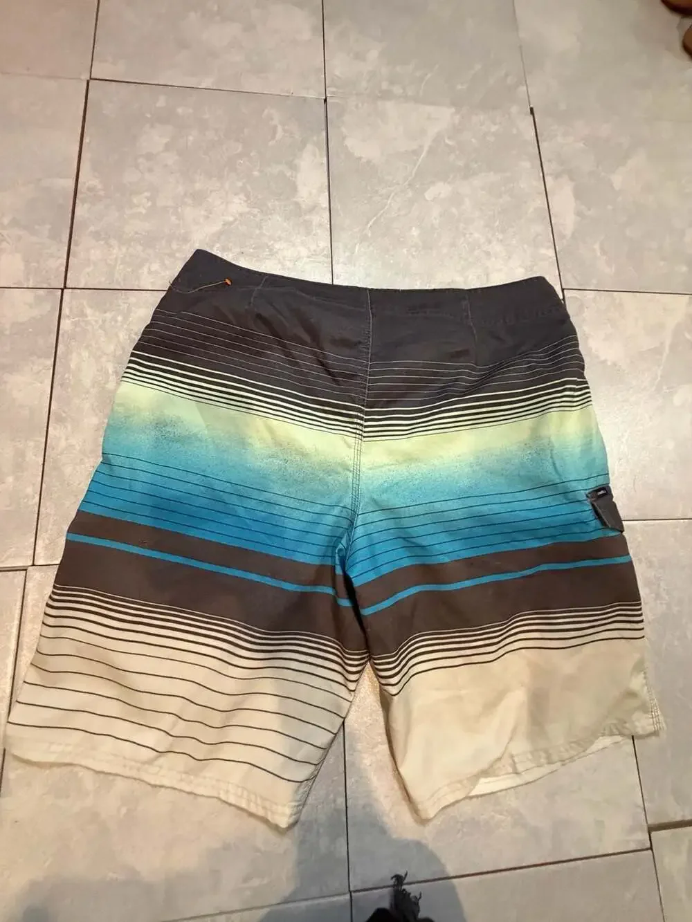 O'Neill Board Shorts Size 36 Striped Blue Green Surf Trunks